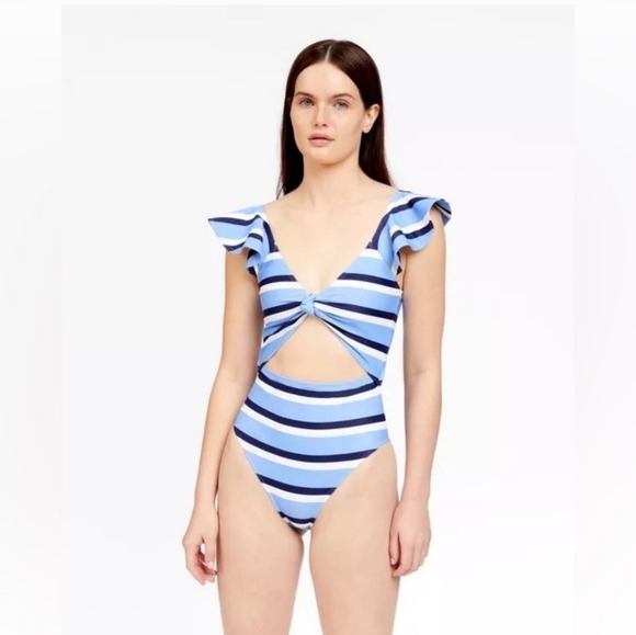 Tanya Taylor Other - 💚HP💚NWT Tanya Taylor Coraline Stripe Cutout One Piece Swimsuit Blue and White